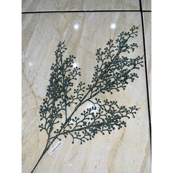 Christmas Tree Glittered Berry Branch Picks Valerie Par Hill Set of 8 23" Green - Picture 7 of 8